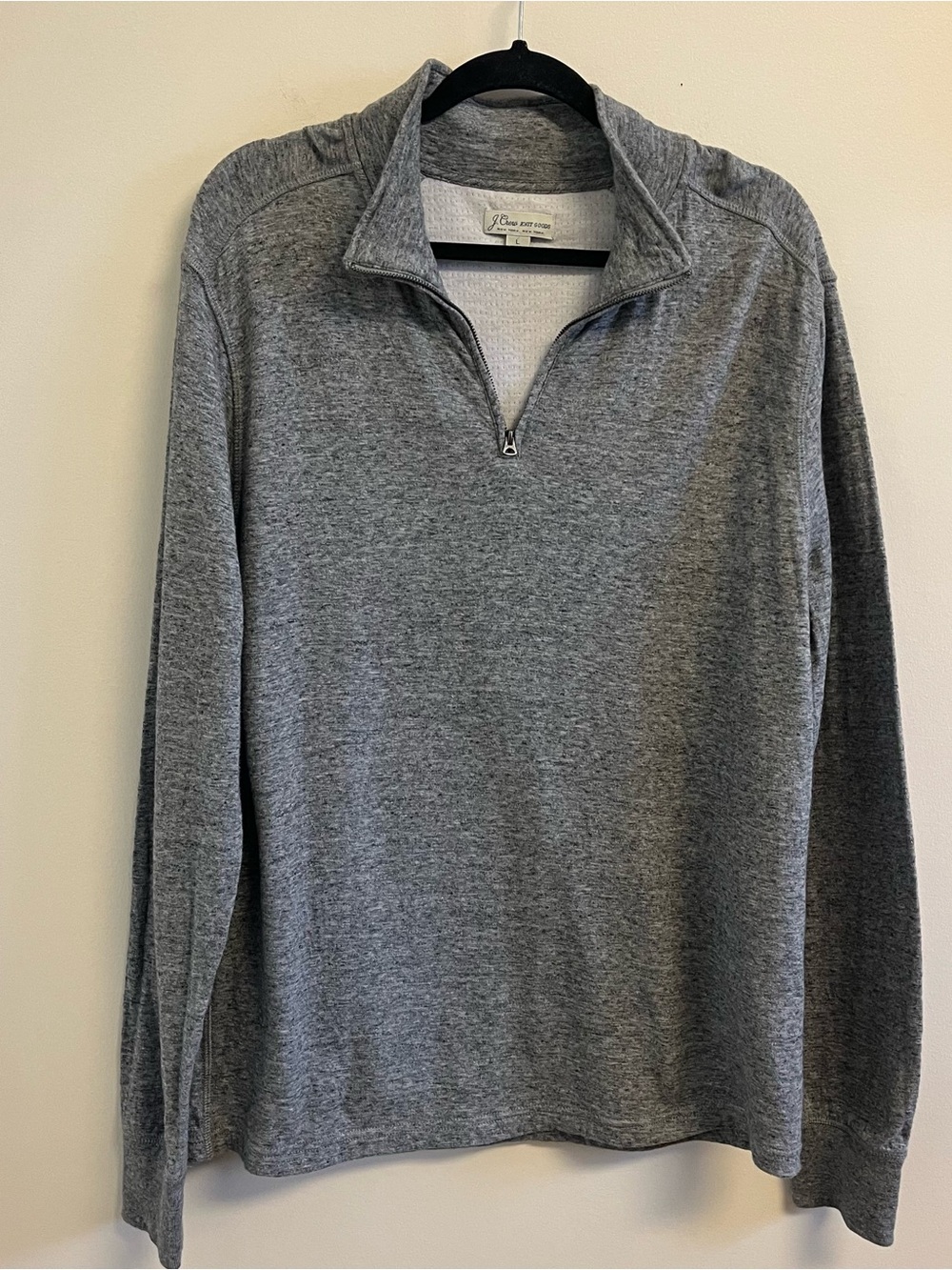 J. Crew Knit Goods Heathered Gray 100% Cotton 1/4 Zip Pullover Men Size Large